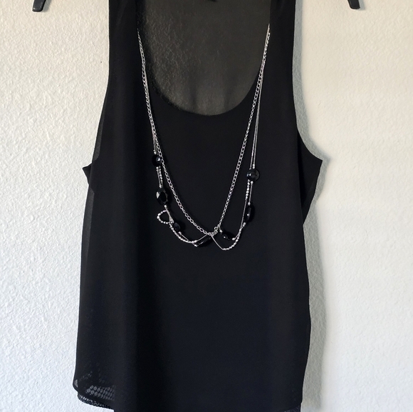 BCX Blouse Women Sz M Black Sleveless Sheer Attached Accessories Summer - Picture 8 of 9